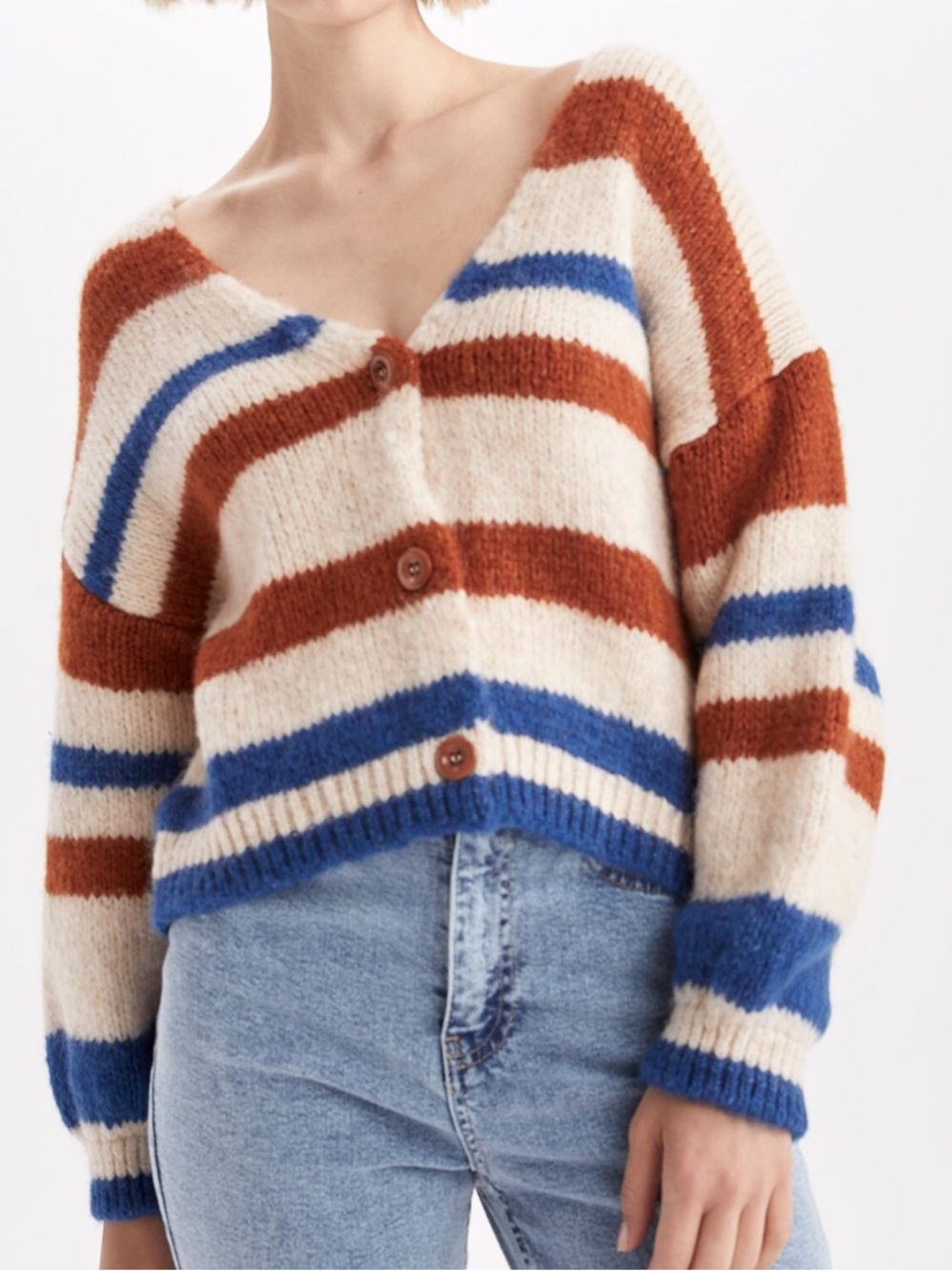 Mango Oversized Striped Cardigan Sweater Size Medium